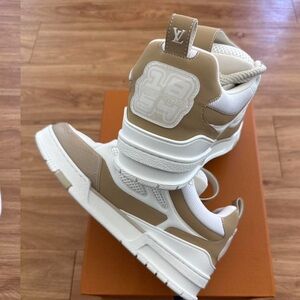 Louis Vuitton Tan and White High-Top Sneakers